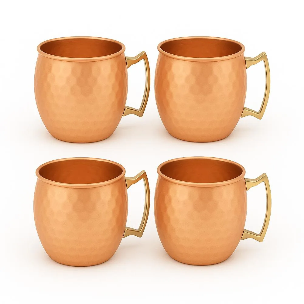 Vandue Corporation Vandue Corporation Modern Home 16oz Solid Copper Mule Mugs Barrel Shaped Brass Handle Set of 4 — product photo