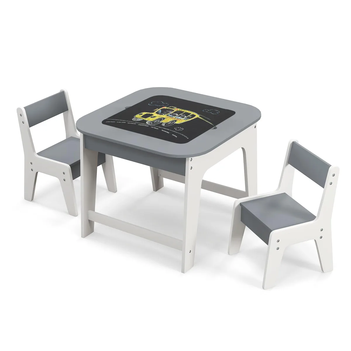 SlickBlue SlickBlue Kids Table &amp; Chairs Set Double Tabletop Gray — product photo