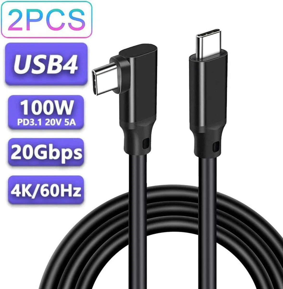 SMUGDESK SMUGDESK PD100W USB C to USB C 90 Degree Cable 1.6ft 2 Pack 20Gbps 100W 4K 60Hz — product photo
