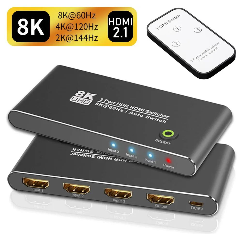 LUOM LUOM TJ-A210 HDMI Switch 3x1 8K60 4K120 48Gbps Remote — product photo
