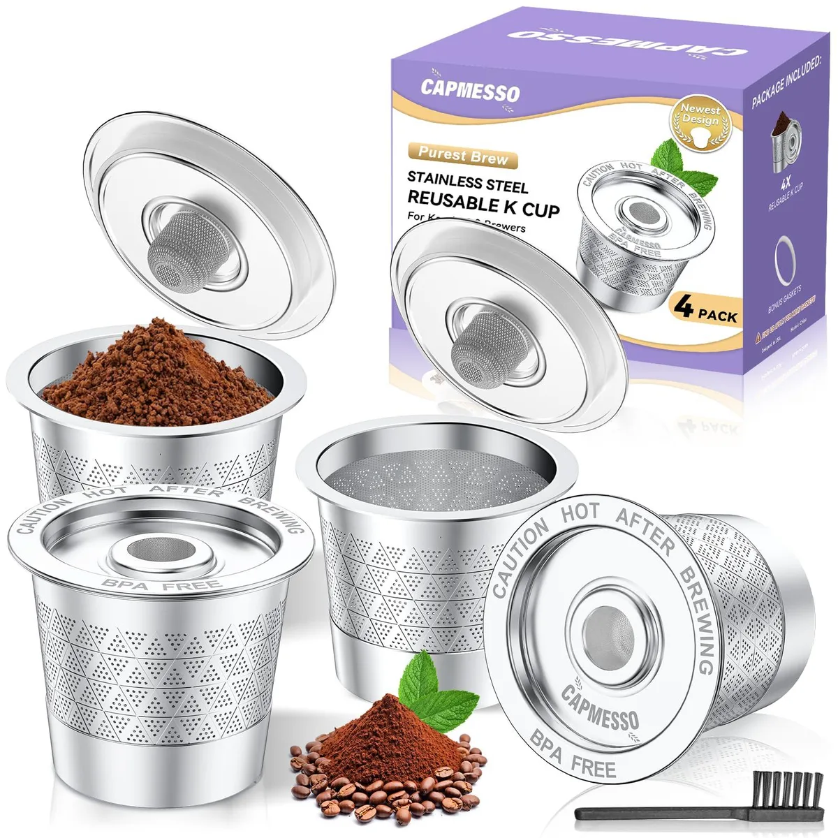  Reusable K-Cups for Keurig 1.0 Stainless Steel Refillable Coffee Pods 4 Pack filters - replacement — product photo