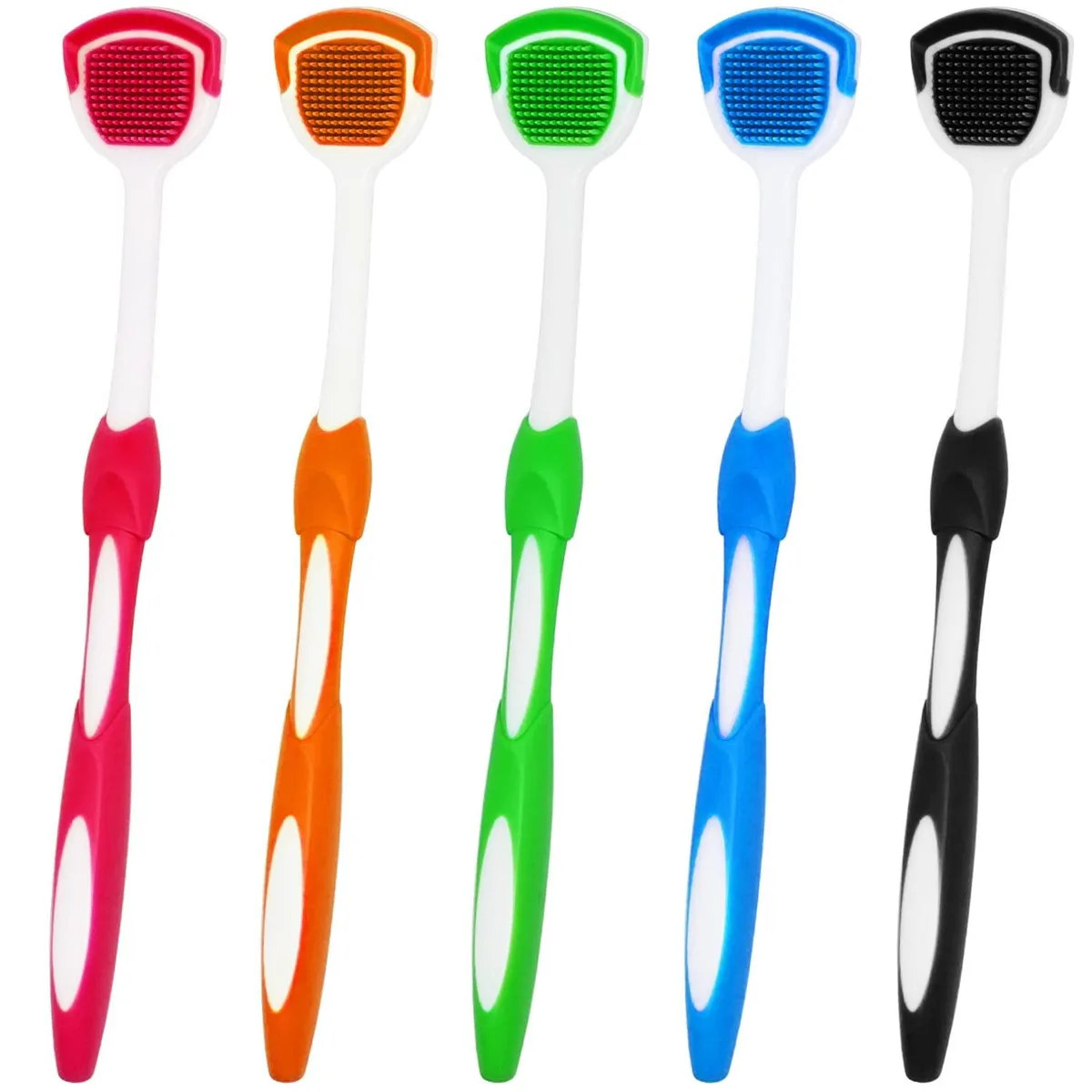 Five tongue scraper brushes in a pack
