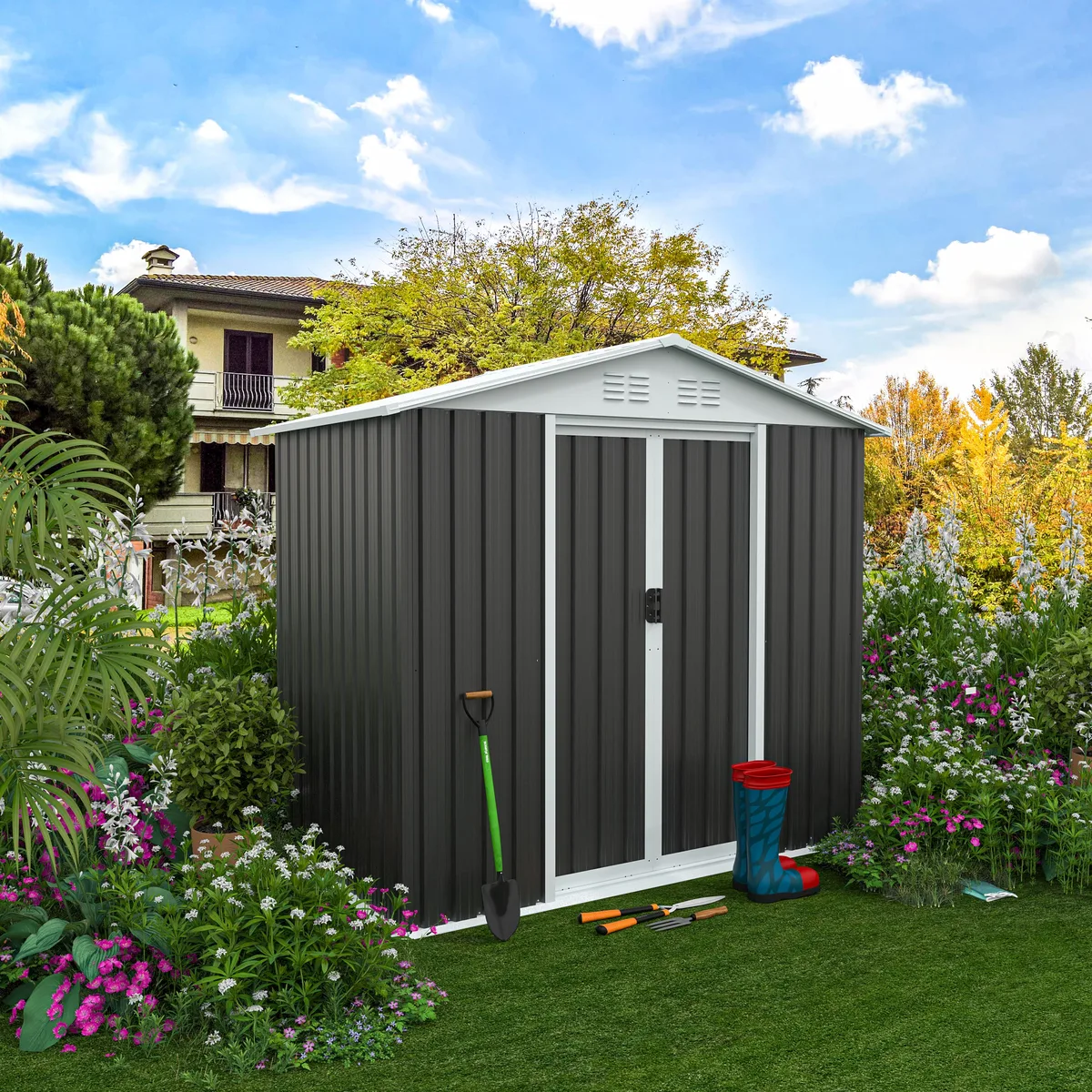 tuphen tuphen Grey Metal Trellis 6FT x 4FT Apex Roof — product photo
