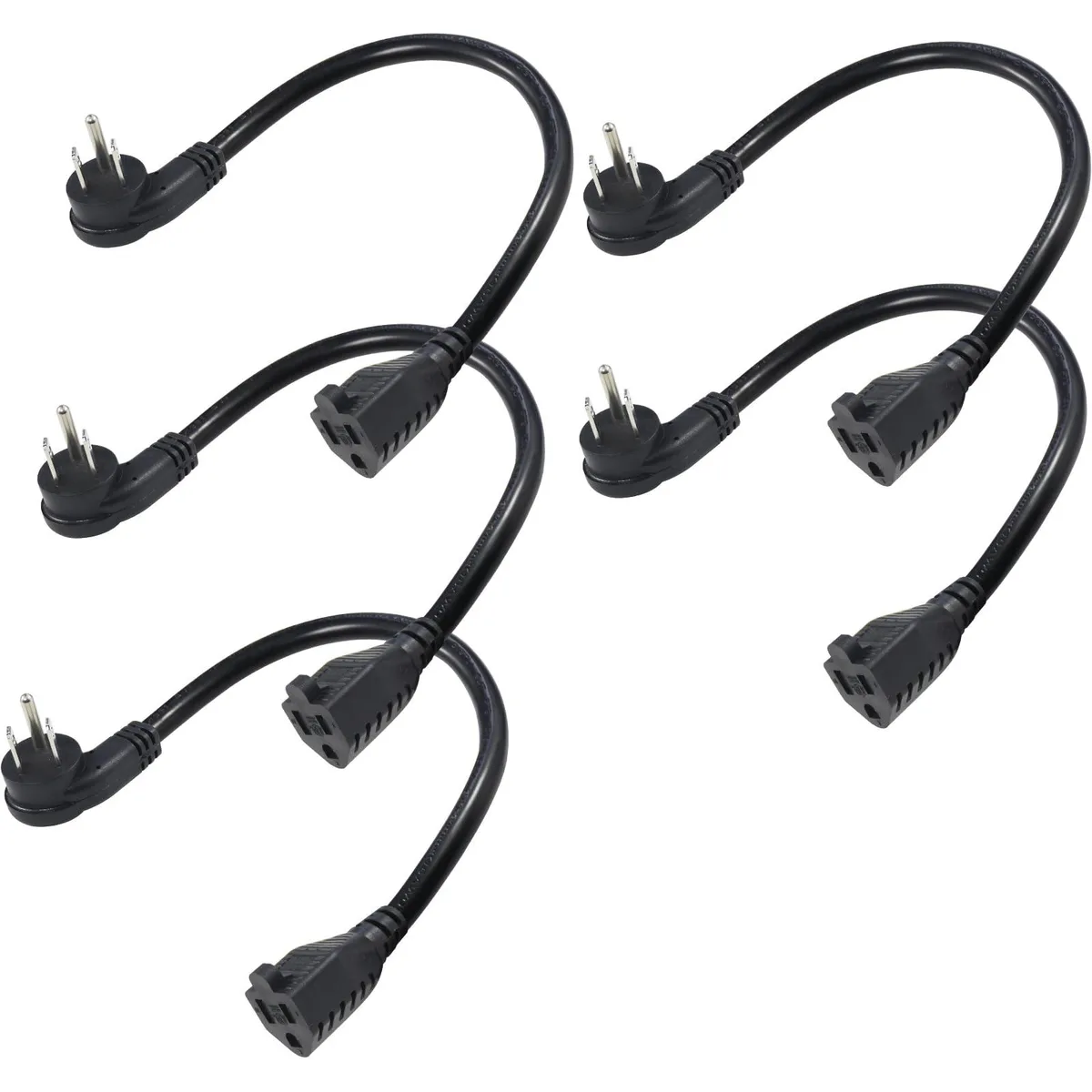 SPARKING 5 Pack 8 inch Flat Plug Power Extension Cord 16AWG 13A 125V Black — product photo