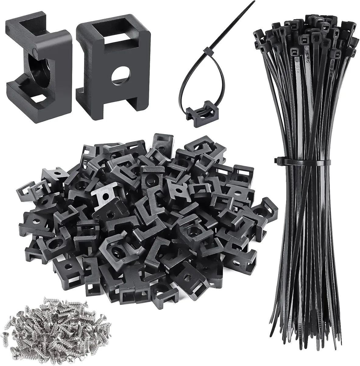 Ennovor Ennovor Cable Tie Mount Kit 100 Pcs Base 100 Pcs Ties 100 Pcs Screws Black — product photo