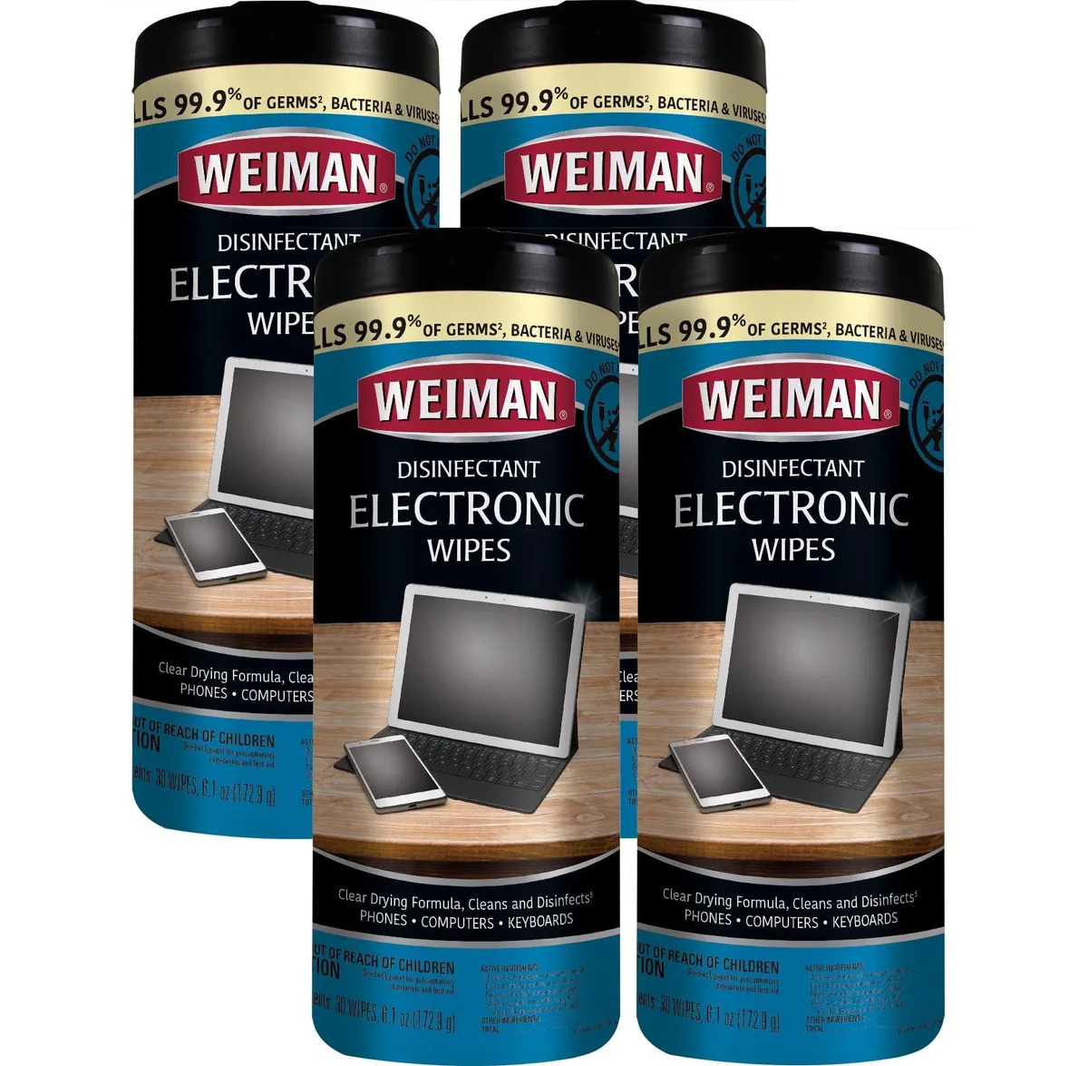 Four packs of electronic screen cleaning wipes, thirty per pack