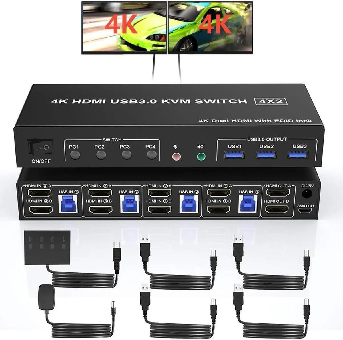 Vszerda Vszerda 4-Port Dual-Monitor HDMI KVM Switch 4K@60Hz USB 3.0 — product photo
