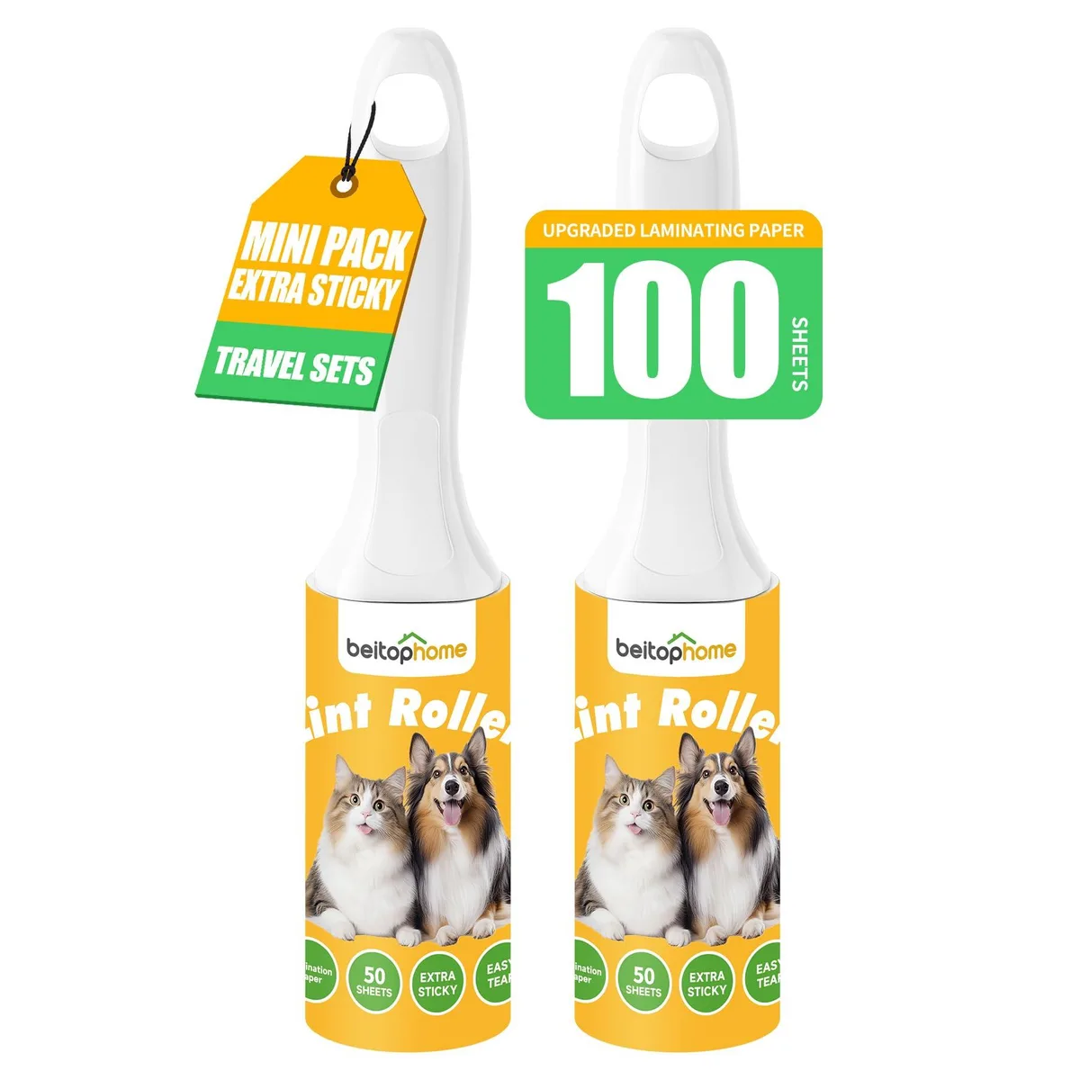 Two compact lint rollers with tear-off sheets in a travel pack
