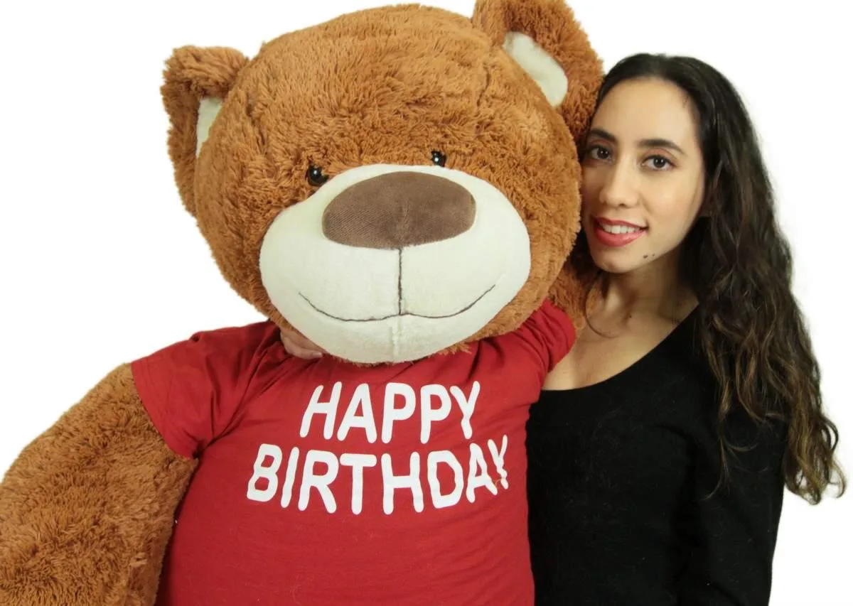 BigPlush BigPlush 5 Foot Teddy Bear Removable Happy Birthday T-Shirt Cookie Dough Brown — product photo