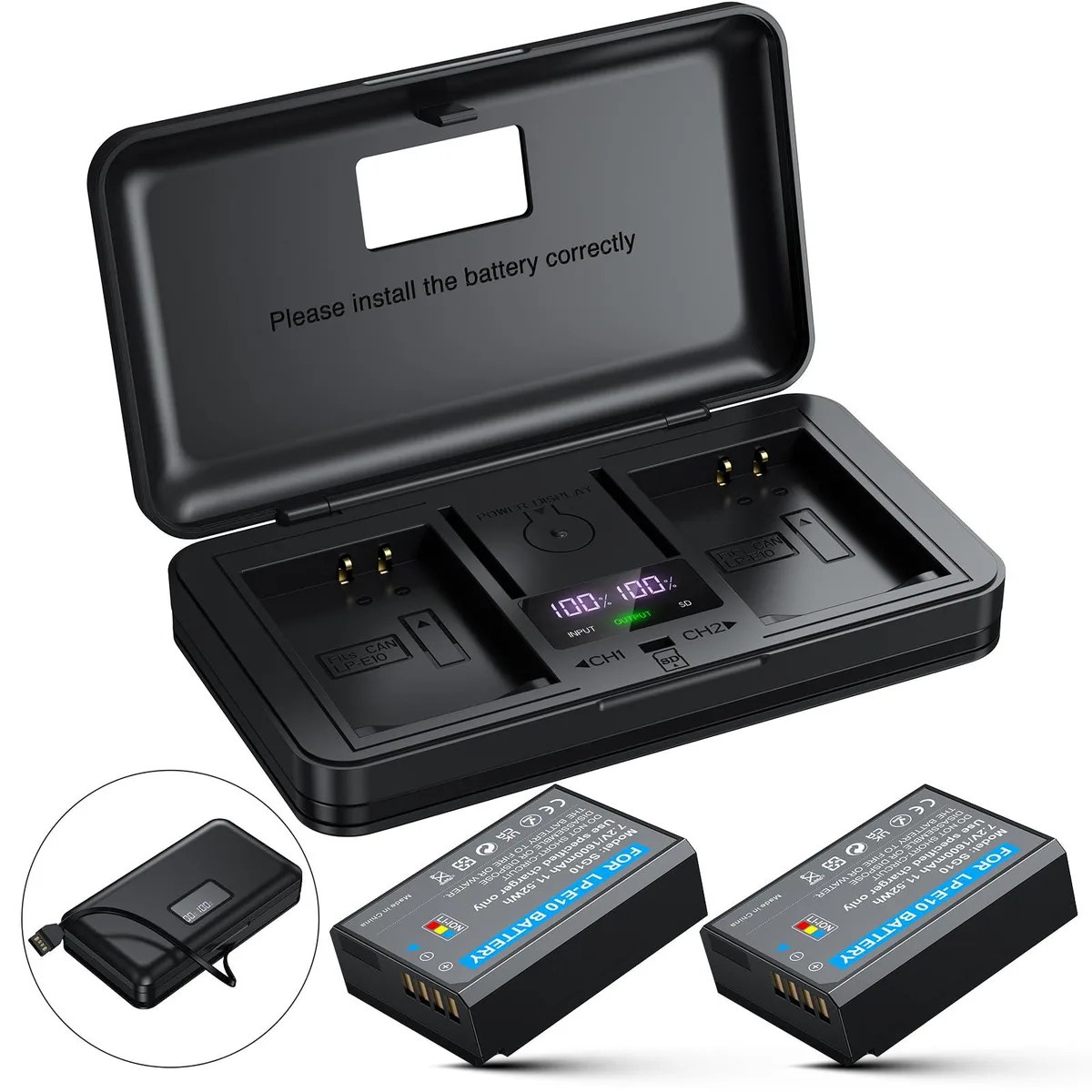 ZODELOW LP-E10 2-Pack 1600mAh Battery & Dual USB Charger — product photo