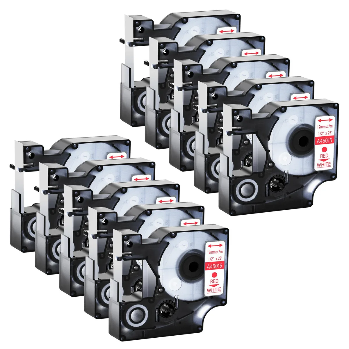 GREENCYCLE GREENCYCLE 10 Pack Compatible DYMO D1 Label Tape 45015 S0720550 Red on White 12mm 23ft — product photo