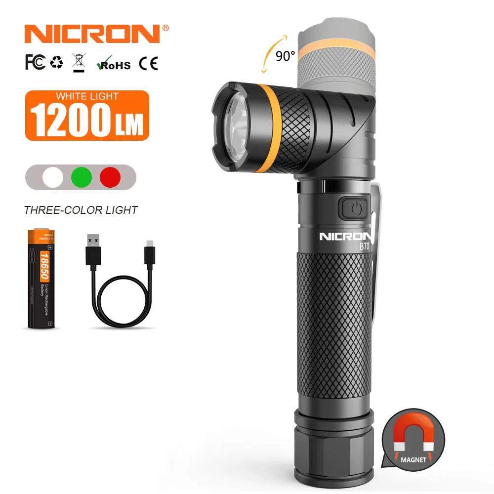 NICRON NICRON B70 90° Magnetic Rechargeable Flashlight 1200LM IP65 — product photo