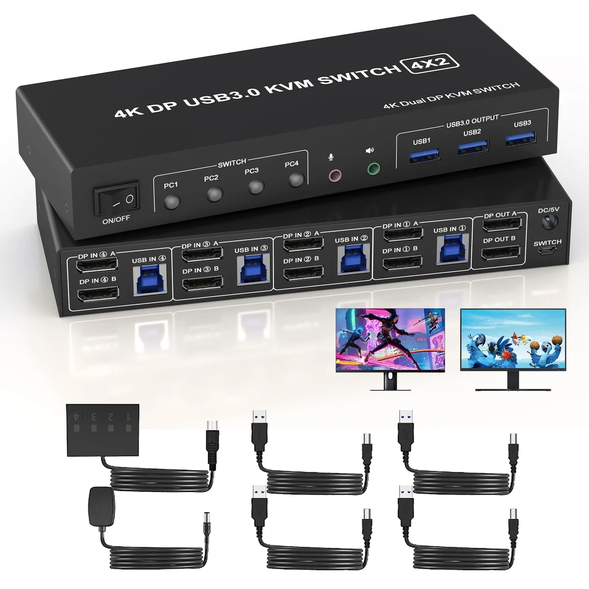 Vszerda Vszerda DP402B-USB3.0-F 4-Port Dual-Monitor KVM Switch 4K@60Hz USB 3.0 — product photo