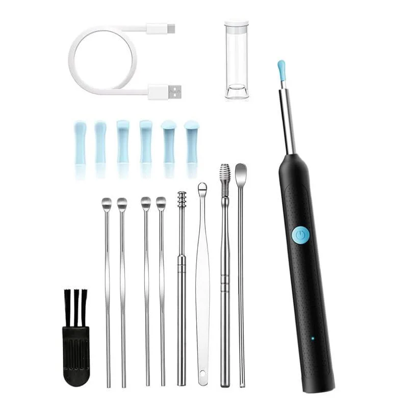 Black ear-cleaning otoscope with 6 LEDs and 1080P camera
