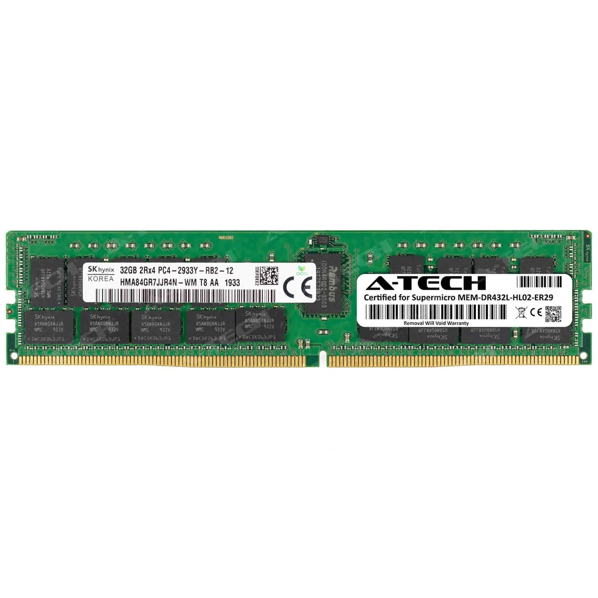 A-Tech A-Tech 32GB DDR4 2933 ECC Registered RDIMM 2Rx4 Supermicro Certified MEM-DR432L-HL02-ER29 — product photo