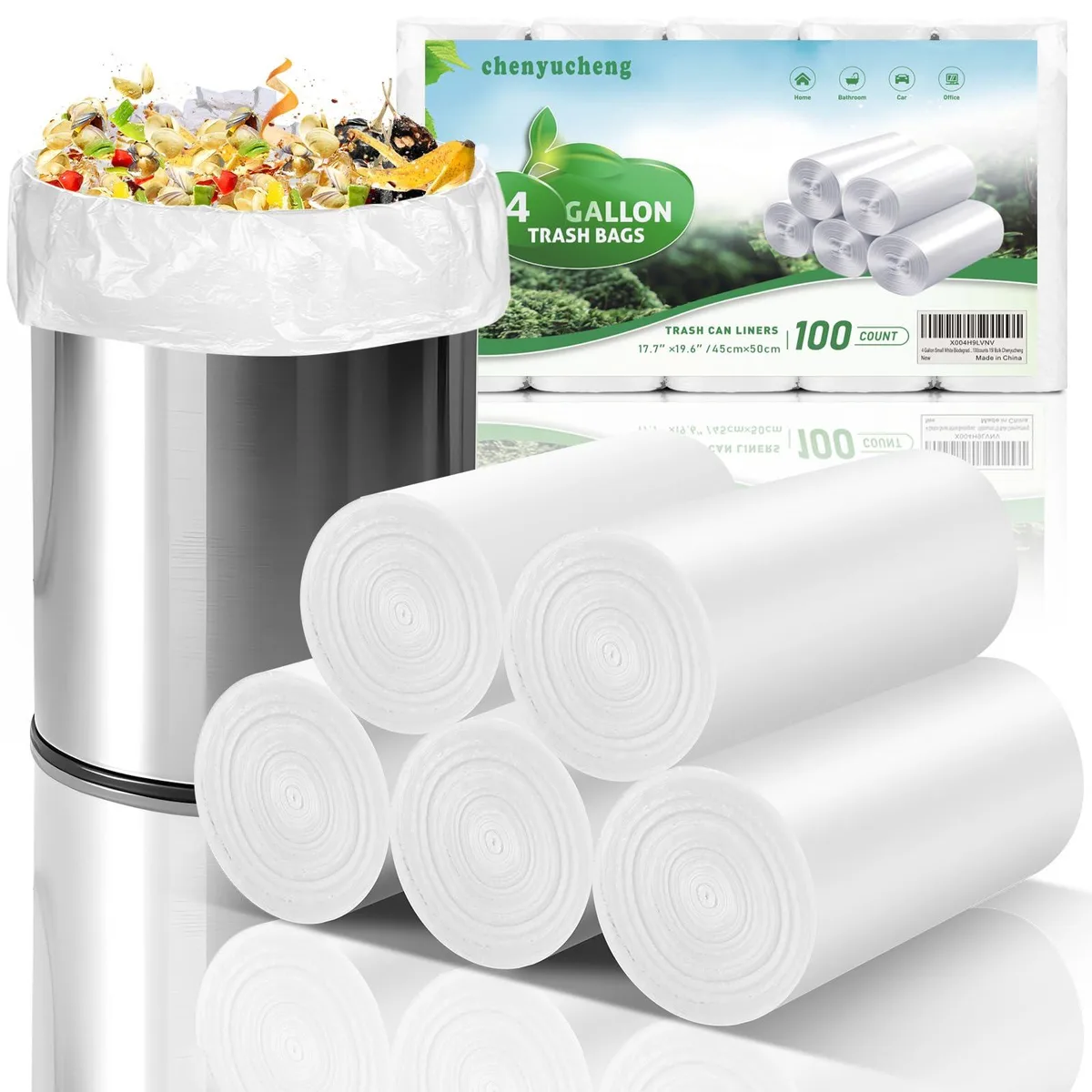  Chenyucheng 4 Gallon White Biodegradable Trash Bags 100 Count — product photo