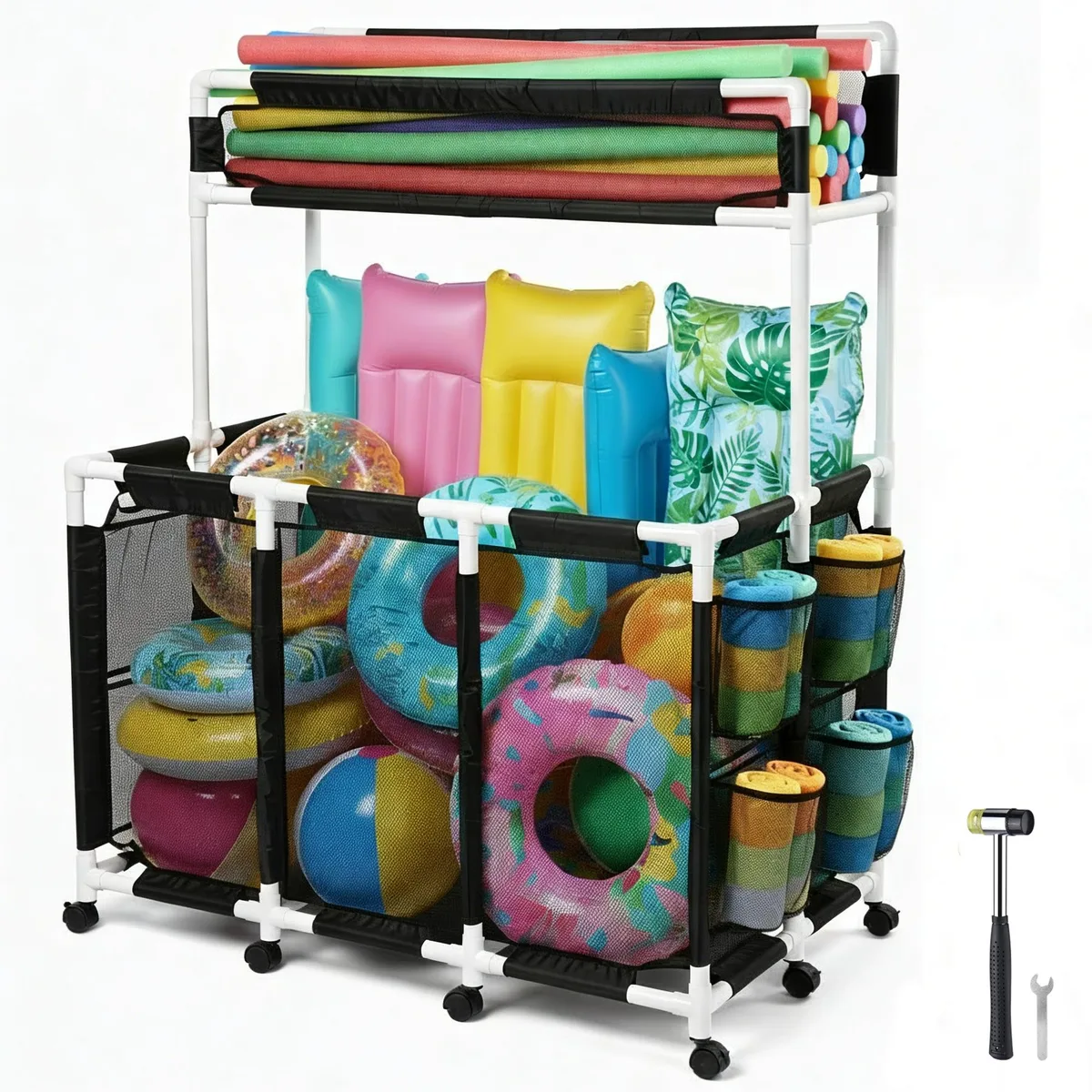 Yescom USA, Inc. Yescom USA, Inc. 06PSB003-3G2LPVC-0607 270 Gallon Toy Storage 52x33x67 2 Tier 10 Wheel — product photo