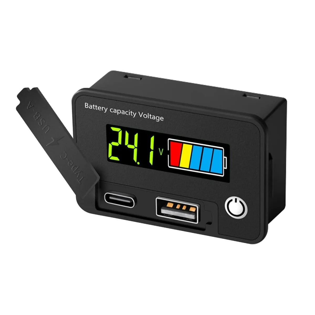 Compact rectangular voltmeter with digital display and dual USB ports