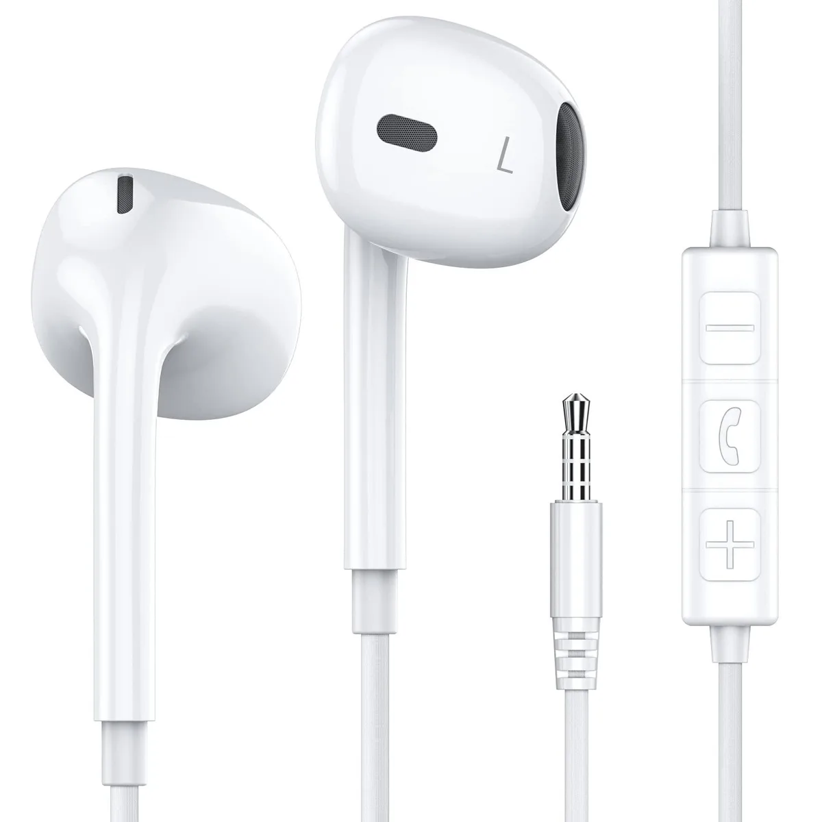  MOSWAG Wired Earbuds with Microphone 3.5mm White 14.2mm 118dB 32ohm — product photo