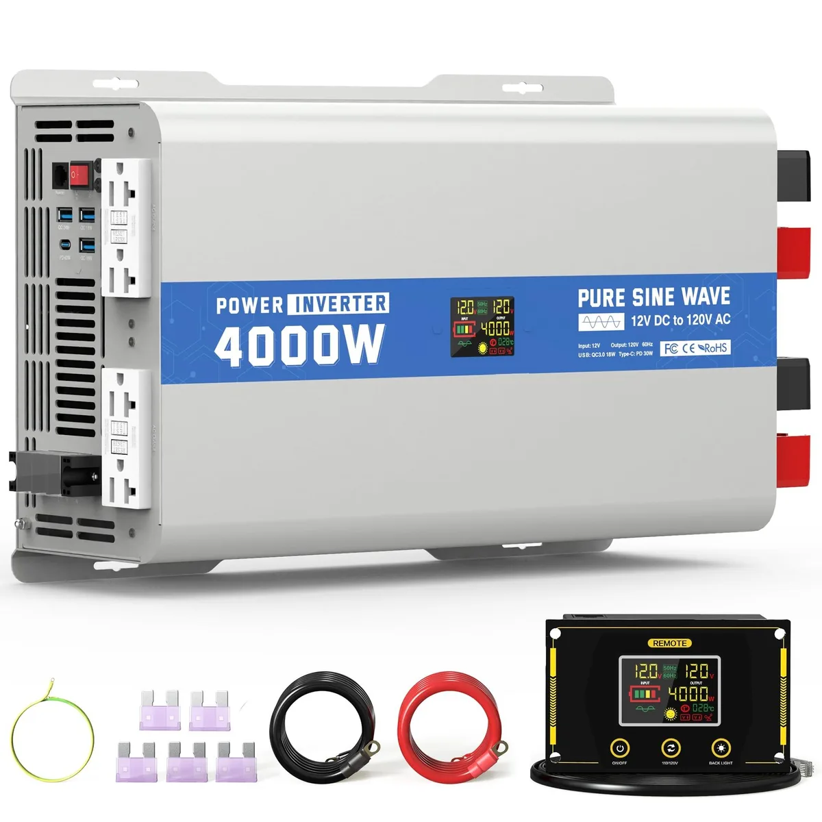 BoYata BoYata 4000W 12V to 120V Pure Sine Wave Inverter 2 in 1 accessory — product photo