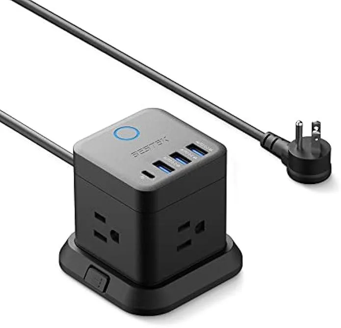 TAURKENAM TAURKENAM 7-in-1 power adapter 3 outlets 3 USB-A 1 USB-C PD 20W 5 ft cord black — product photo
