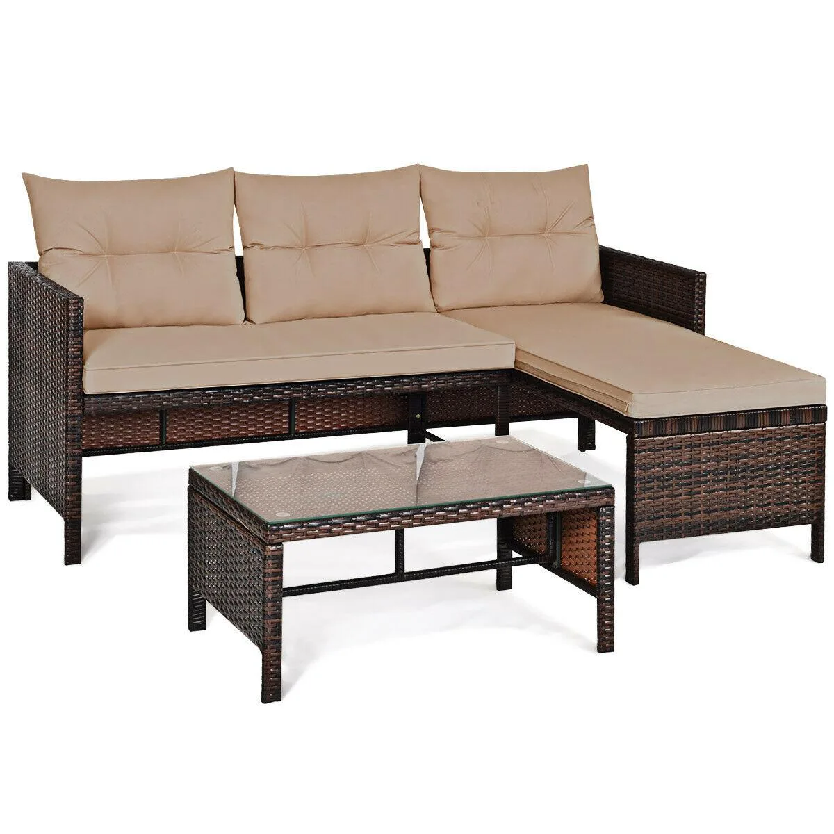 SlickBlue SlickBlue 3-Piece Wicker Rattan Patio Sofa Set Beige — product photo