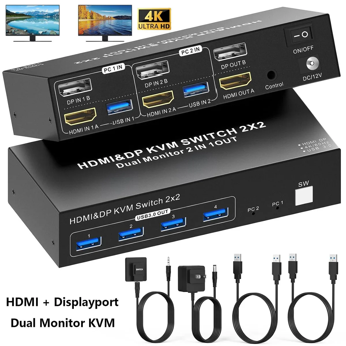 IHDAPP IHDAPP KVM202A KVM Switch 2×2 4K 60Hz 4 USB 3.0 — product photo