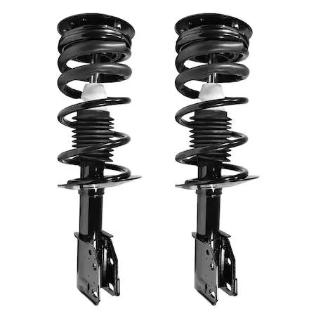 Pair of silver front strut assemblies with coil springs and top mounts