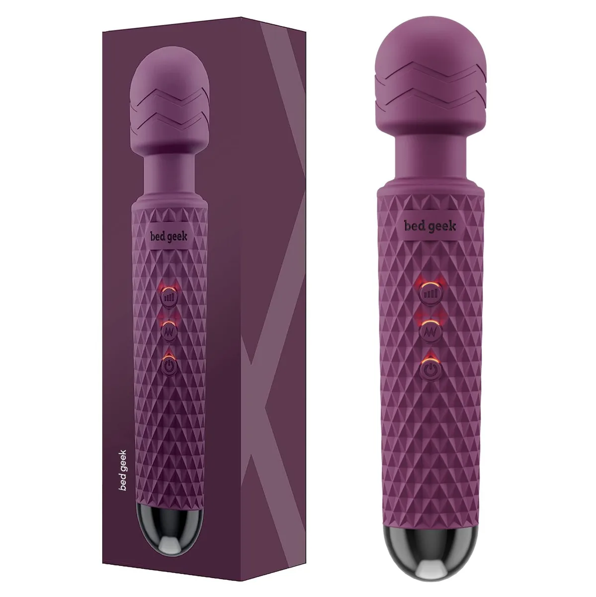 Blue prism-shaped silicone wand massager with flexible head