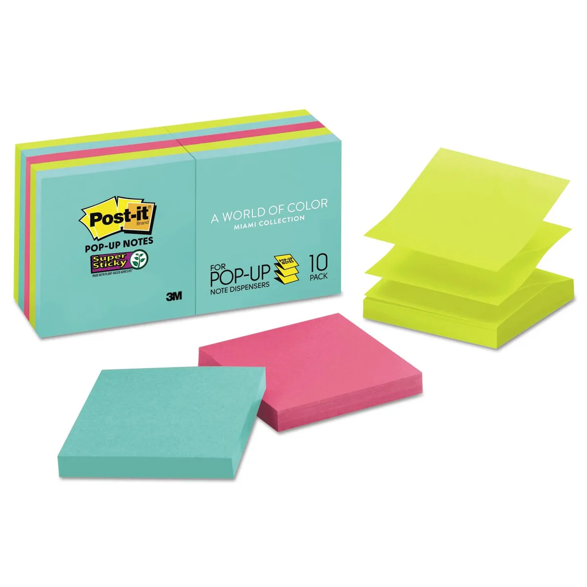 A clear plastic dispenser holding assorted bright Post-it flags, 189 per pack