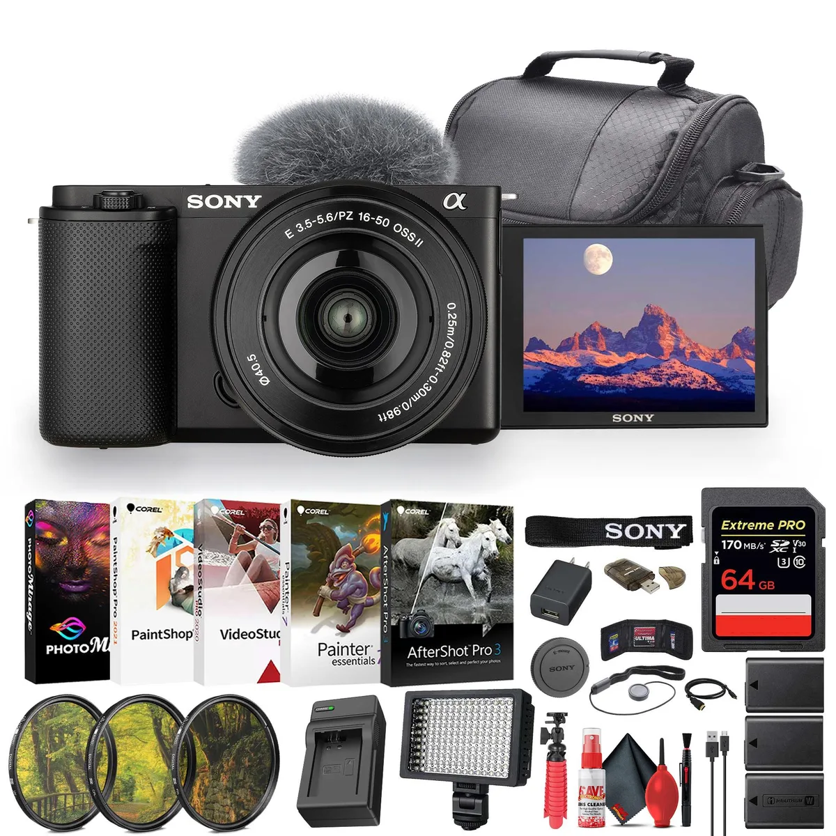 Sony Sony ZV-E10 16-50mm II Lens Kit Black 64GB Card Filter Bundle — product photo