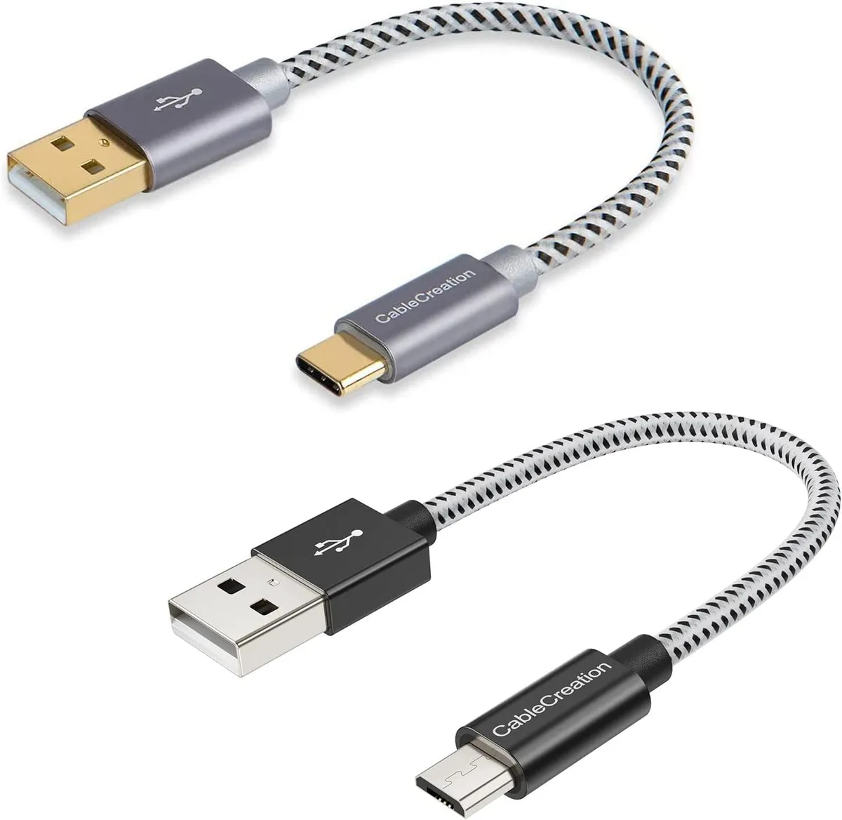 CableCreation CableCreation Braided USB C &amp; Micro USB Short Cable Bundle 15cm 3A 480Mbps — product photo