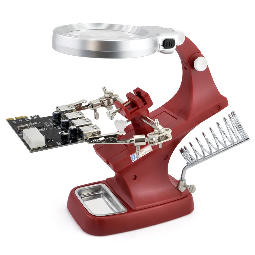 iKKEGOL iKKEGOL 10 LED Magnifier Third Hand Soldering Stand Red — product photo