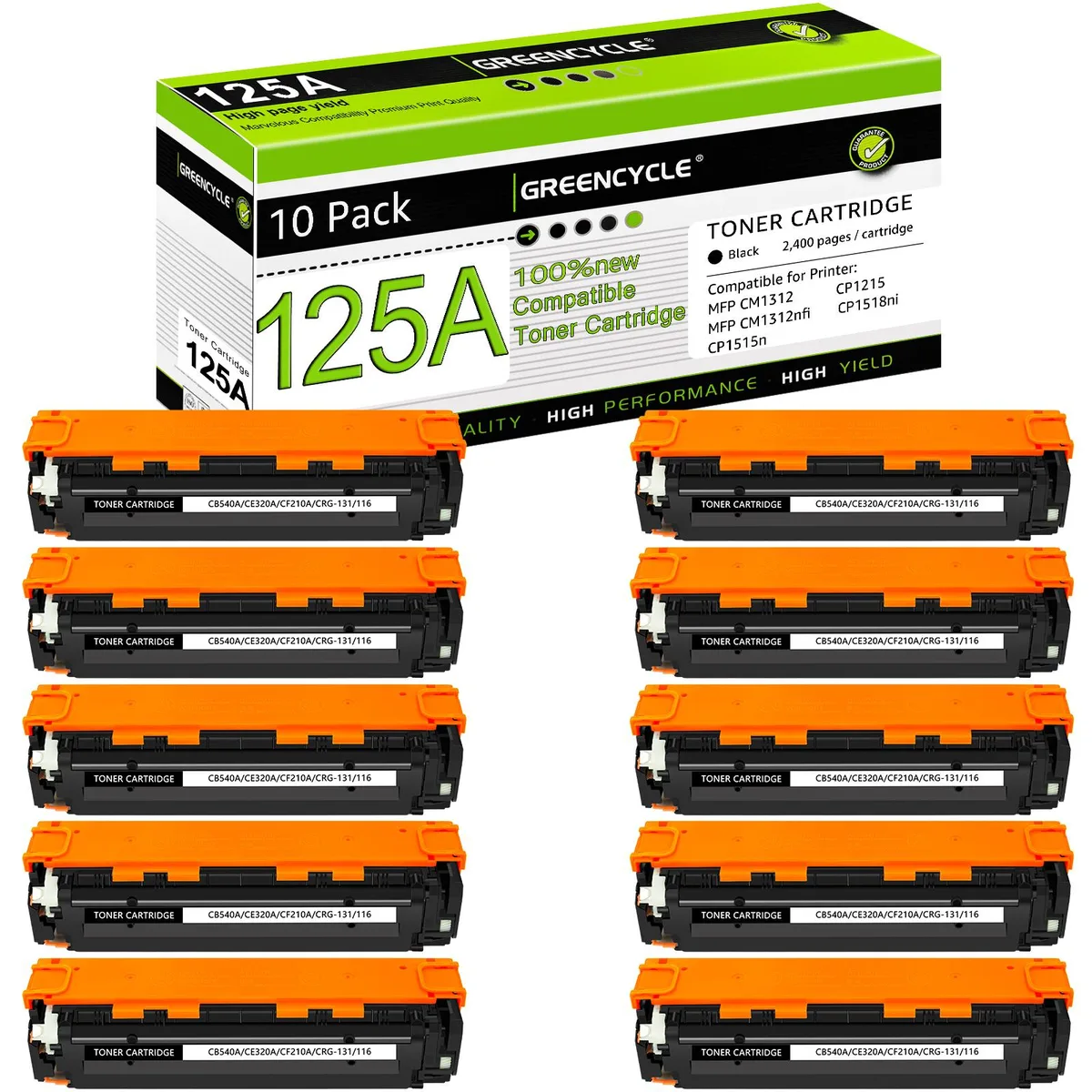 GREENCYCLE GREENCYCLE 10 Pack 125A CB540A Black Compatible Toner Cartridge — product photo