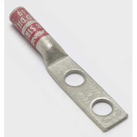 Copper compression lug with two mounting holes and long barrel