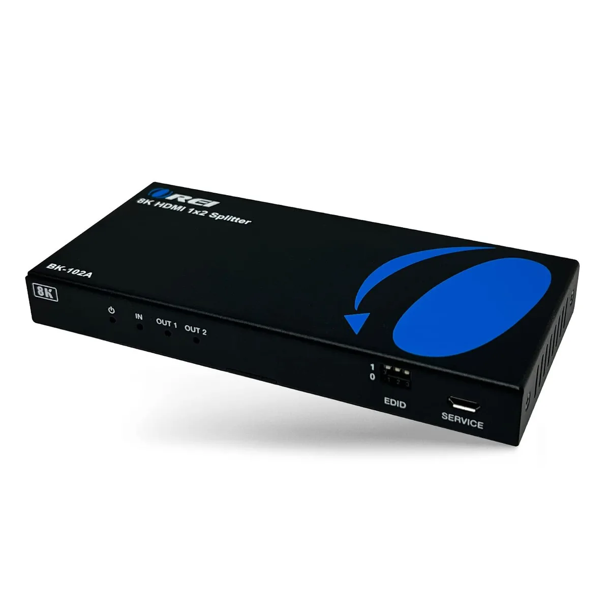 Black rectangular HDMI splitter with two output ports