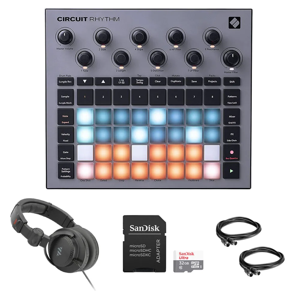 Novation Novation Circuit Rhythm Groovebox Sampler Bundle with Headphones, 32GB Card, 2x MIDI Cable — product photo