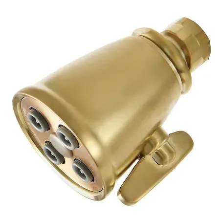 Brushed brass wall-mounted shower head with side adjustment knob