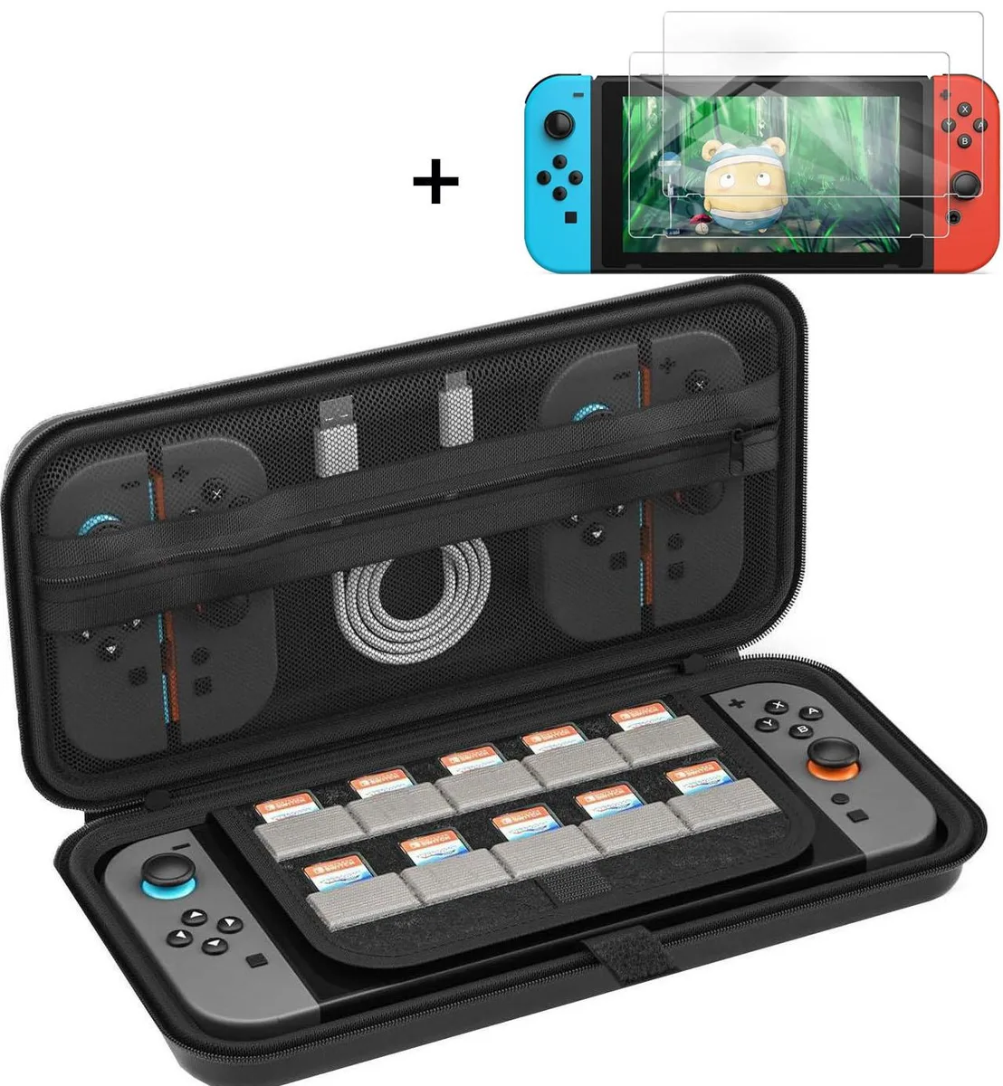 BONAEVER BONAEVER Travel Carrying Case for Nintendo Switch 2 2025, 2 Screen Protectors, 10 Cartridge Slots, Black — product photo