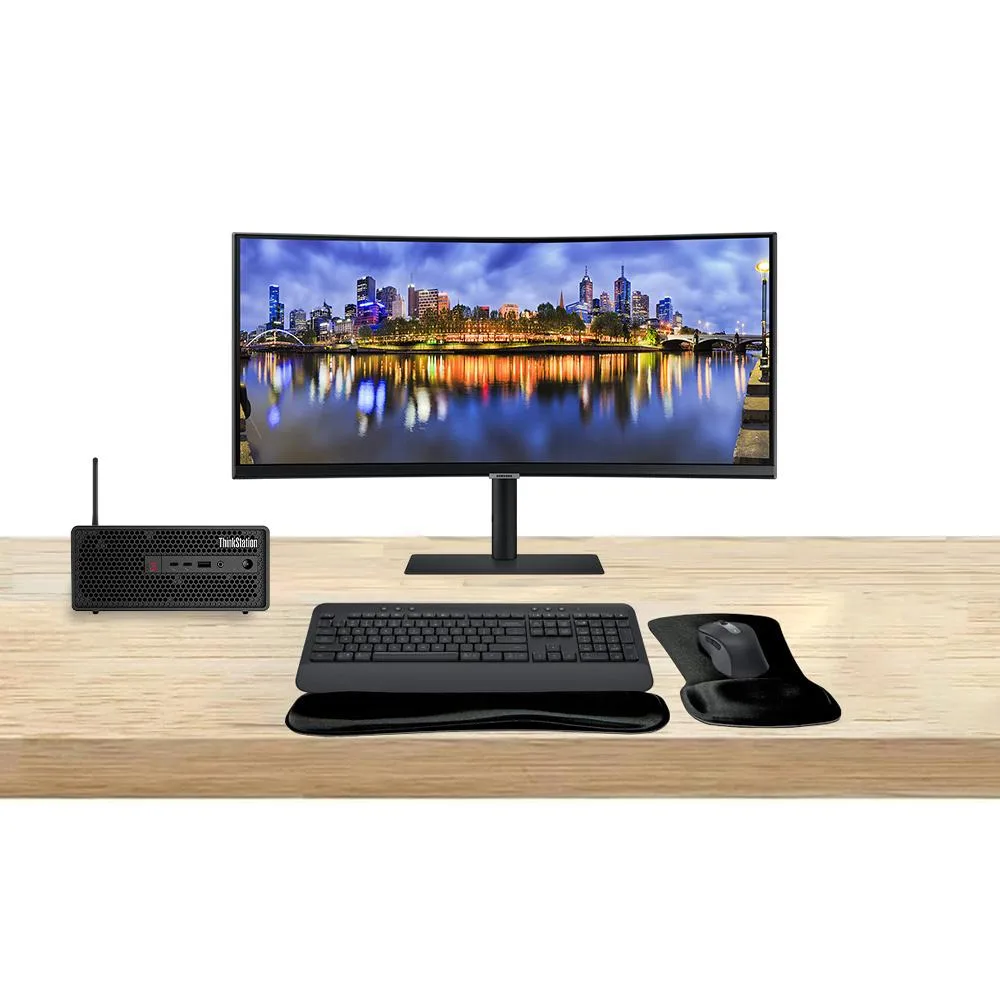 Lenovo Lenovo ThinkStation P3 SFF i7-14700 32GB 1TB T1000 8GB DDR6 GPU + ViewFinity S65UA 34 3440x1440 + MK650 — product photo