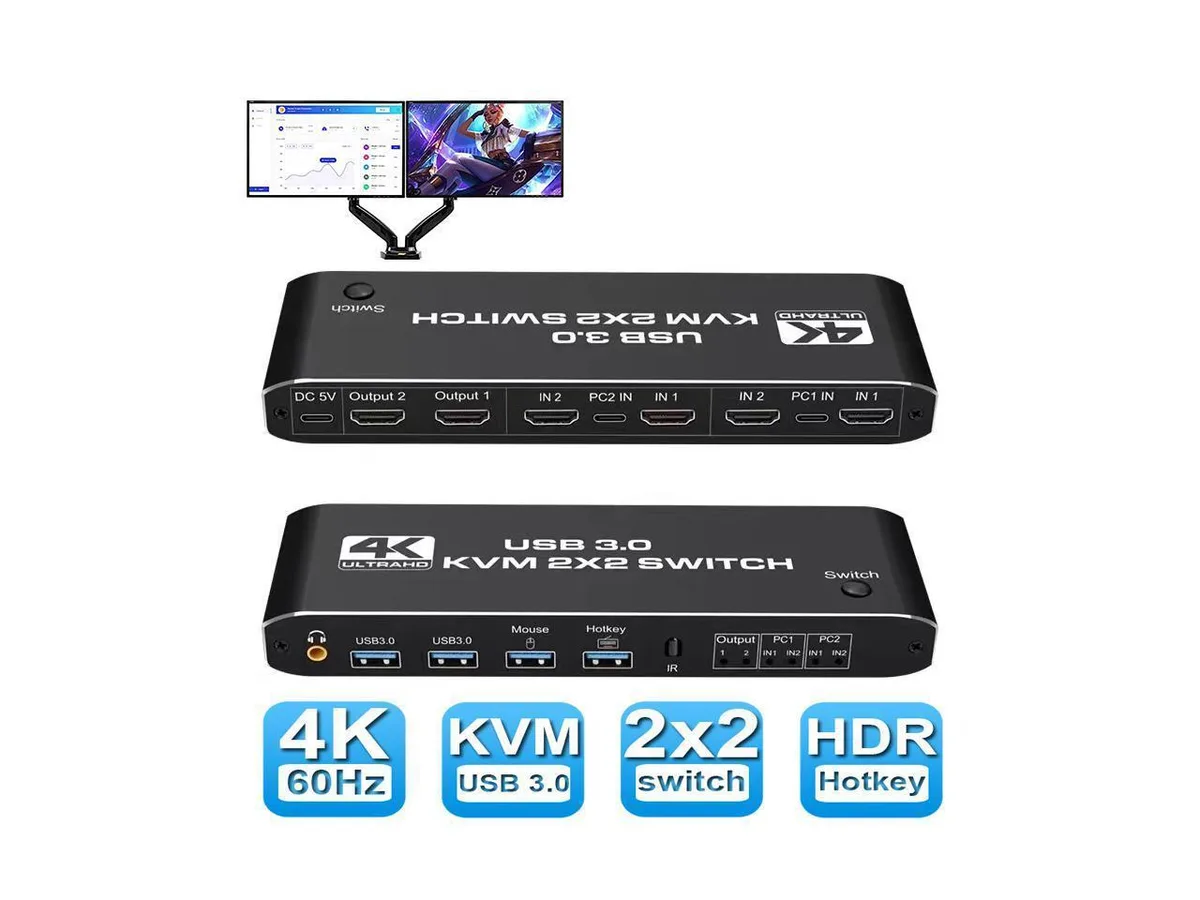 BUCIER BUCIER 2 Port Dual Monitor 4K HDMI KVM Switch USB 3.0 Audio — product photo