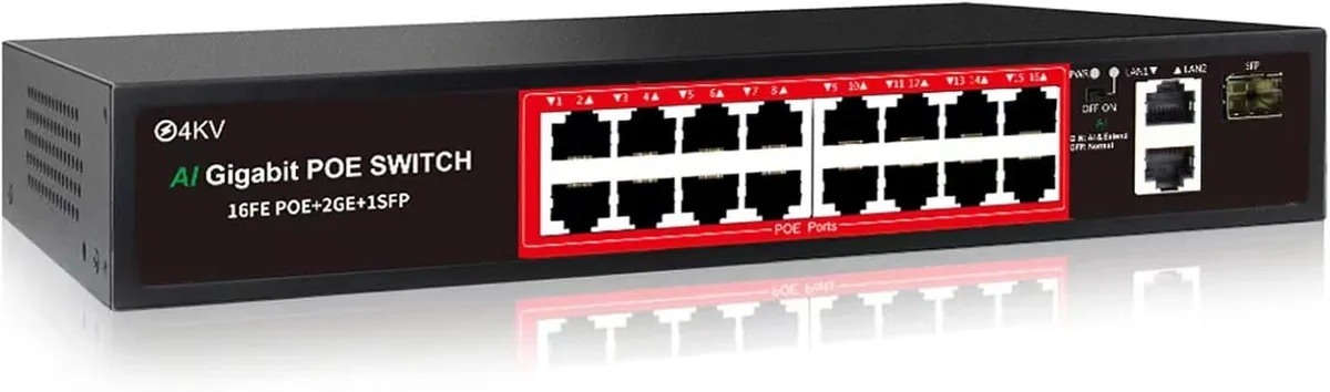 PISKEKAT PISKEKAT 16-Port 100Mbps PoE+ Switch 240W 2×GbE Uplink 1.25G SFP — product photo