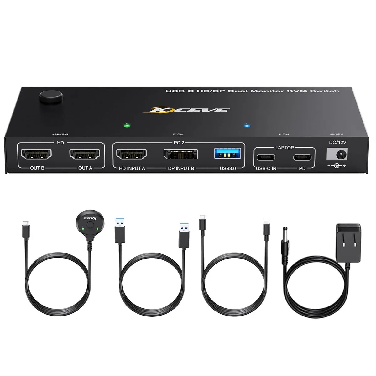 WRIARICH WRIARICH USB C HDMI DP KVM Switch 2 Monitors 4K 60Hz 73W PD — product photo