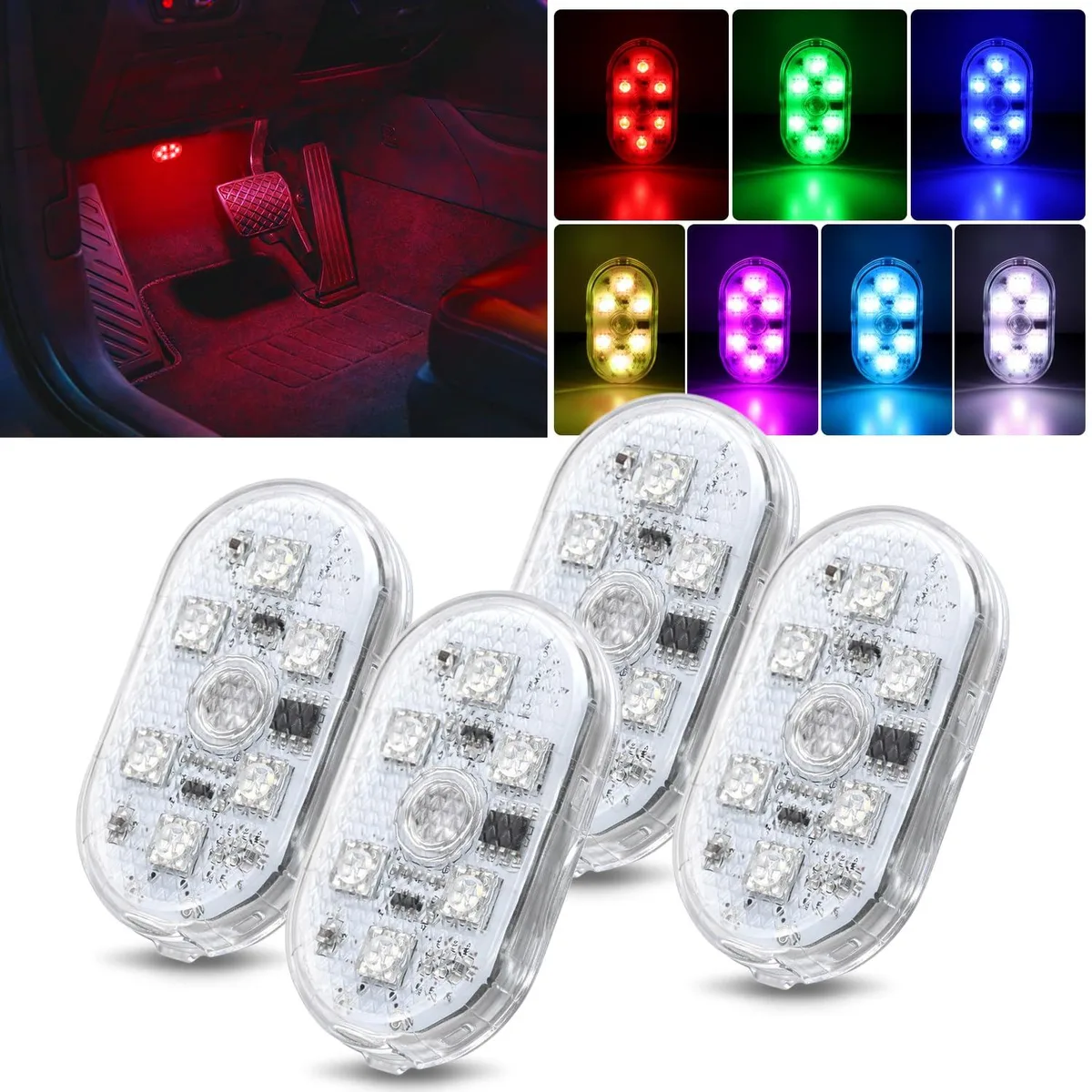  Nilight 4-Pack Wireless Magnetic RGB LED Interior Lights 1.53.5h USB Rechargeable — product photo