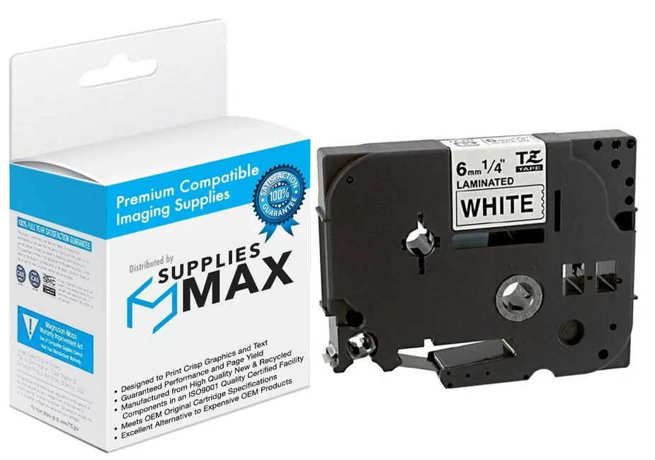 SuppliesMax SuppliesMax TZE-211 Label Tape Black on White 36mm x 8m — product photo