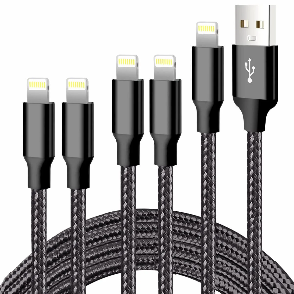 MCHOSE MCHOSE 5-Pack Lightning Cables 3/3/6/6/10FT Nylon Braided Black — product photo