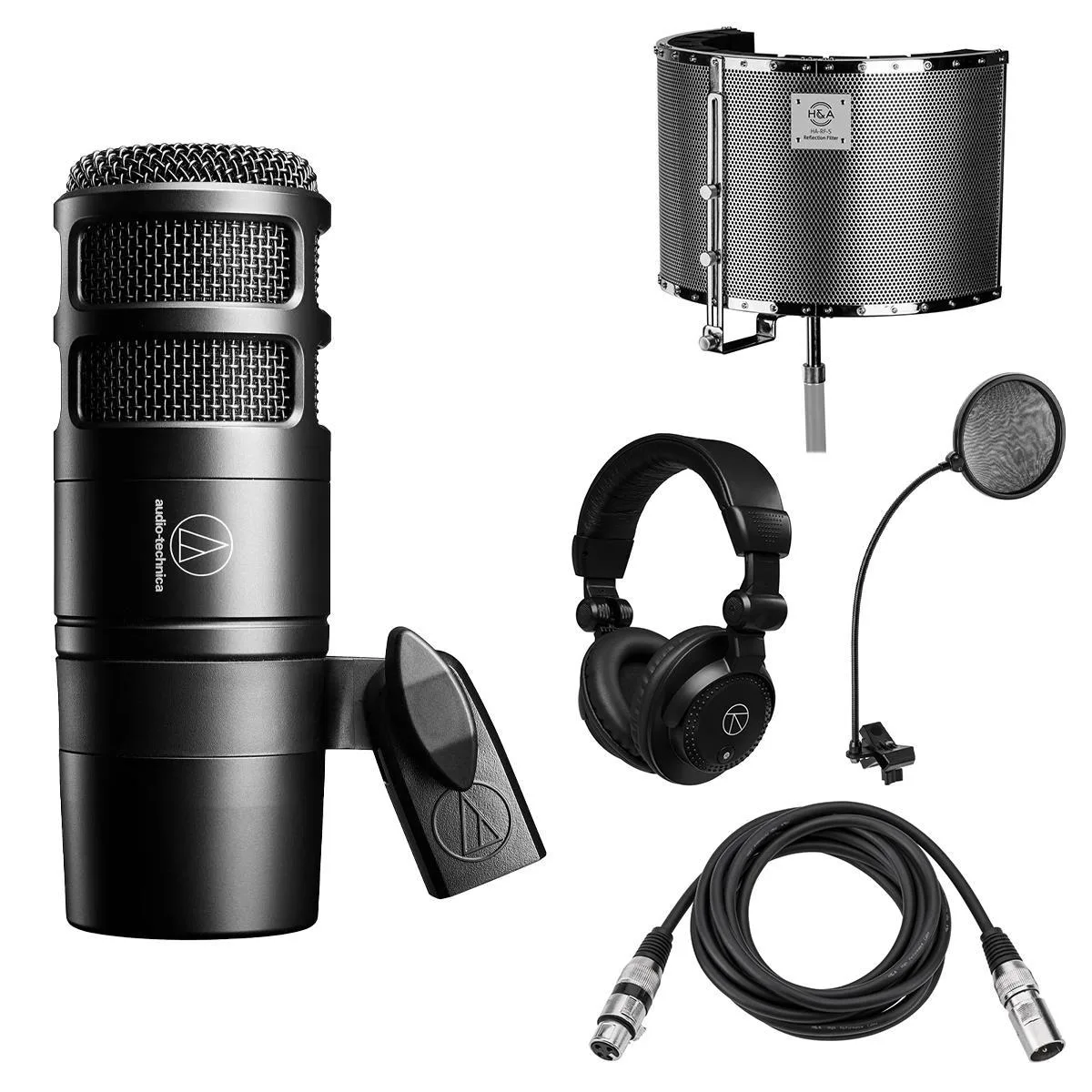 Audio-Technica Audio-Technica AT2040 Hypercardioid Podcast Microphone Kit with Stand, Pop Filter, Headphones and XLR Cable — product photo