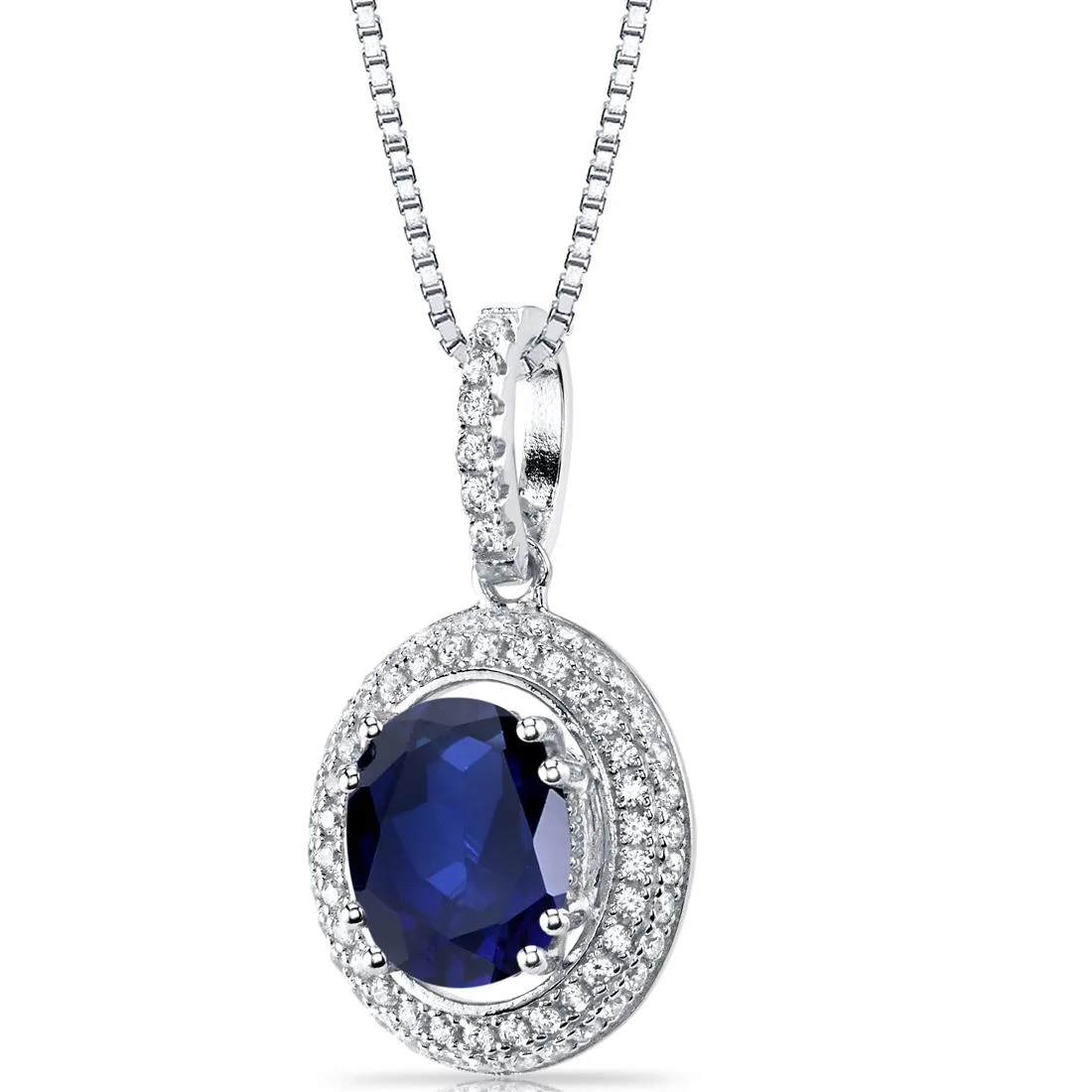 Oravo Oravo Created Sapphire Halo Pendant Necklace Sterling Silver 3.50 Carats 18 — product photo