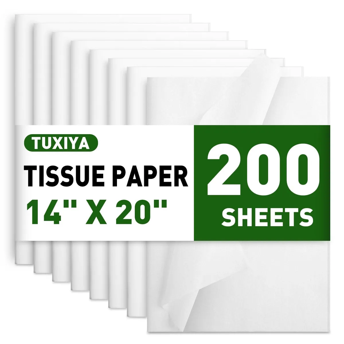 Stack of 200 white tissue paper sheets 14 by 20 inches