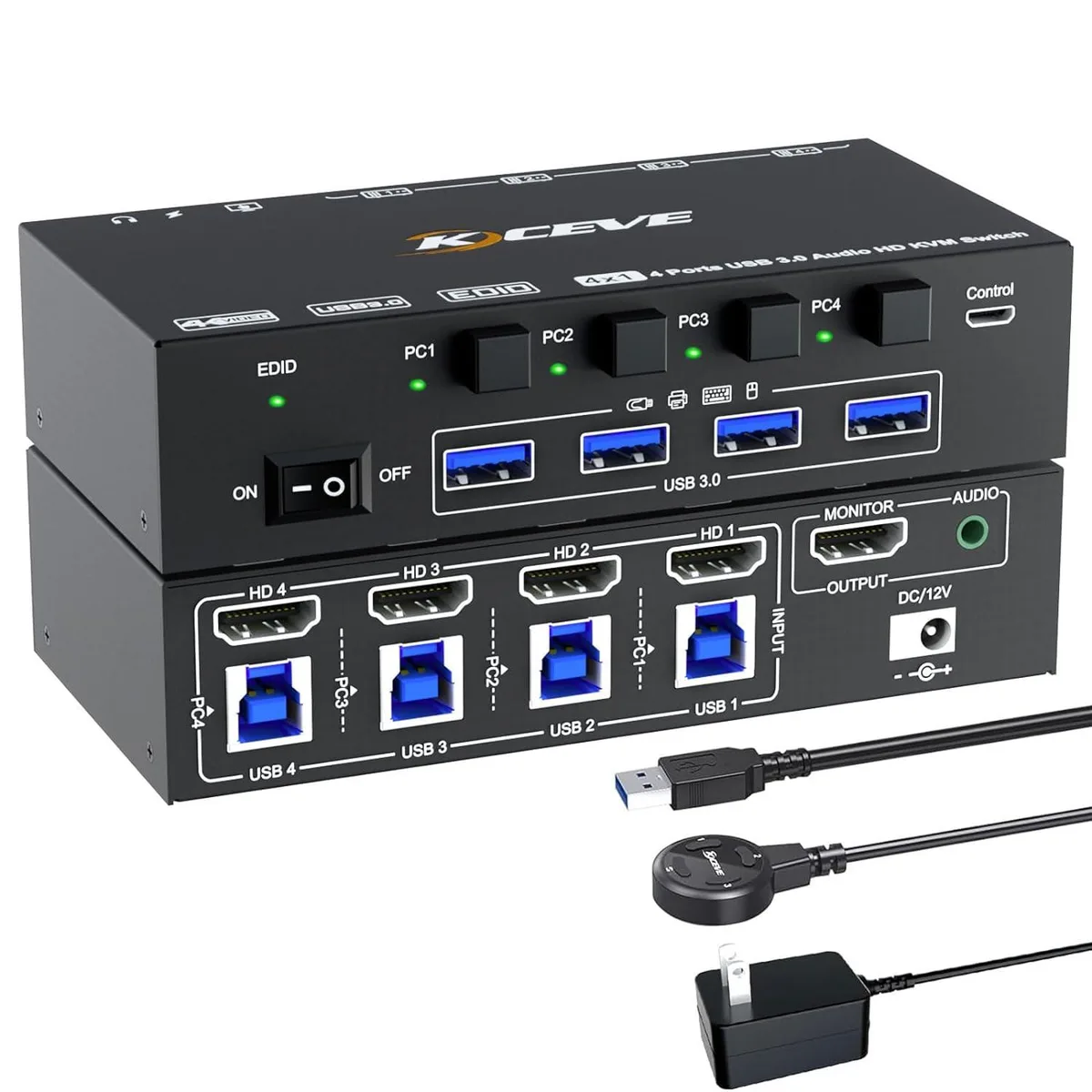 Hitoor Hitoor KVM Switch 4 Port 8K@60Hz 4K@144Hz USB 3.0 Wired Remote — product photo